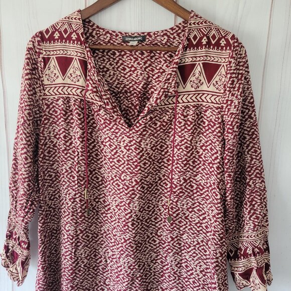 Buckle Billabong Tunic Dress Women’s L, V-Neck, Bell Sleeve, Boho/Aztec Design, - Picture 5 of 10